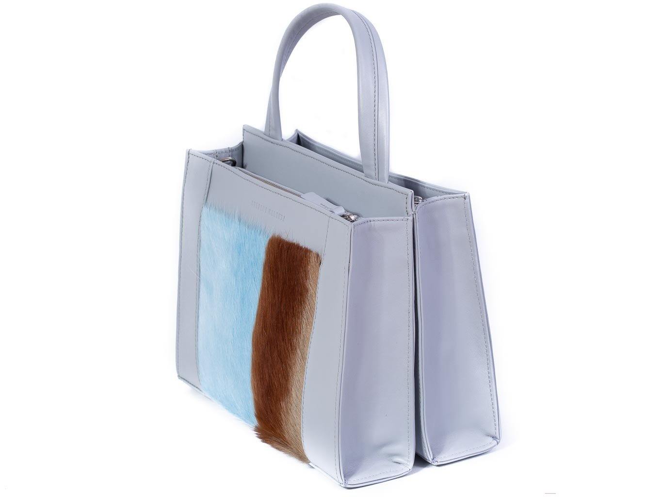 Top Handle Springbok Handbag in Baby Blue with a stripe feature by Sherene Melinda front