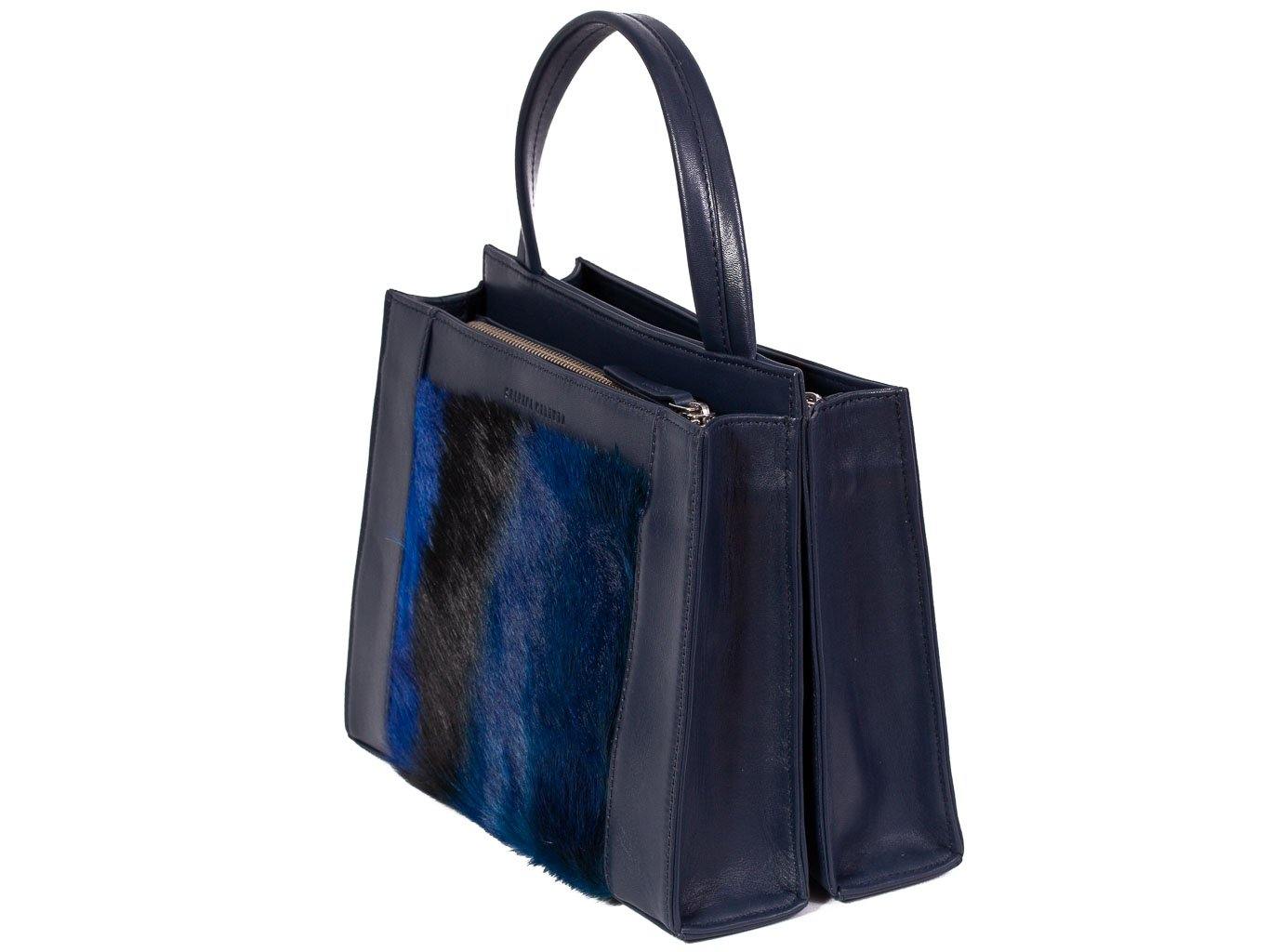 Top Handle Springbok Handbag in Navy Blue with a stripe feature by Sherene Melinda front
