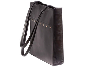 Tote Studded Handbag in Black by Sherene Melinda side angle strap