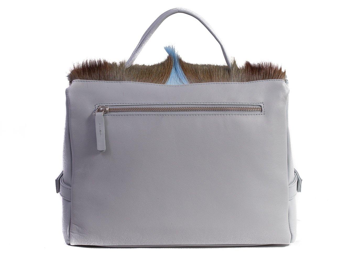 sherene melinda springbok hair-on-hide baby blue leather smith tote bag Fan back