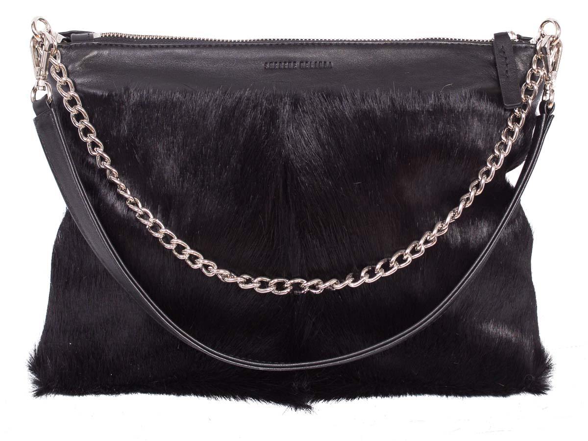 Multiway Springbok Handbag in Black with a Fan by Sherene Melinda Front Strap