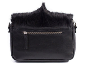 sherene melinda springbok hair-on-hide black leather shoulder bag Fan back