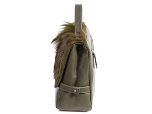 sherene melinda springbok hair-on-hide green leather smith tote bag Fan side