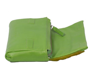 sherene melinda springbok hair-on-hide lime green leather Sophy SS18 Clutch Bag open
