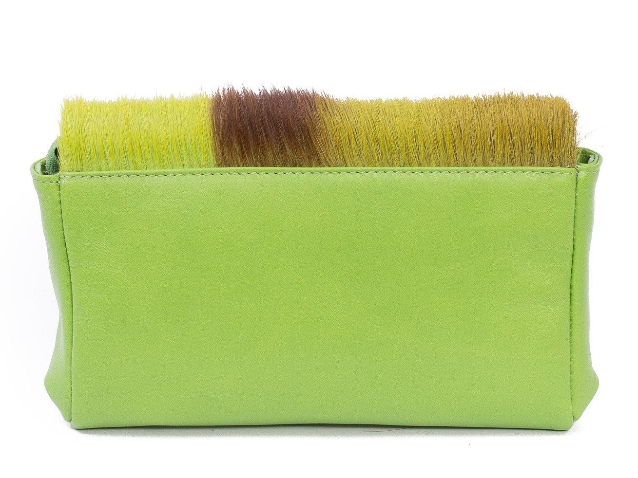 sherene melinda springbok hair-on-hide lime green leather Sophy SS18 Clutch Bag Stripe back