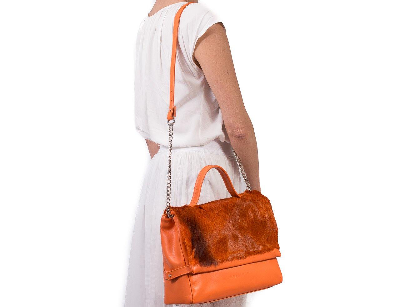 sherene melinda springbok hair-on-hide orange leather smith tote bag stripe context
