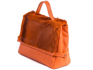 sherene melinda springbok hair-on-hide orange leather smith tote bag Stripe side angle