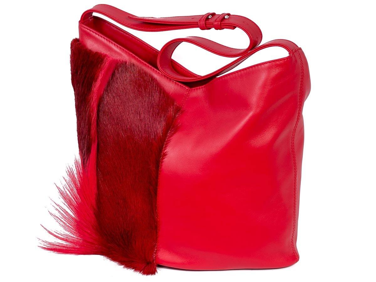 Hobo Springbok Handbag in Red with a Fan by Sherene Melinda Fan Front Right