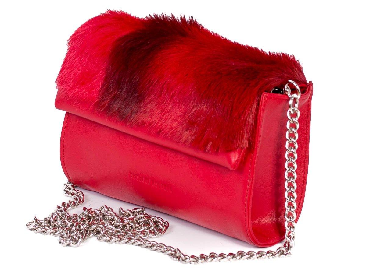 Mini Springbok Handbag in Red with a Stripe by Sherene Melinda Side Angle Strap