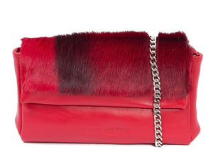 sherene melinda springbok hair-on-hide red leather Sophy SS18 Clutch Bag stripe front strap