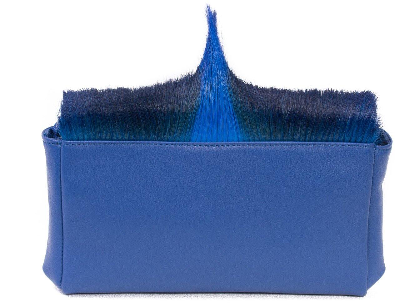 sherene melinda springbok hair-on-hide royal blue leather Sophy SS18 Clutch Bag Fan back