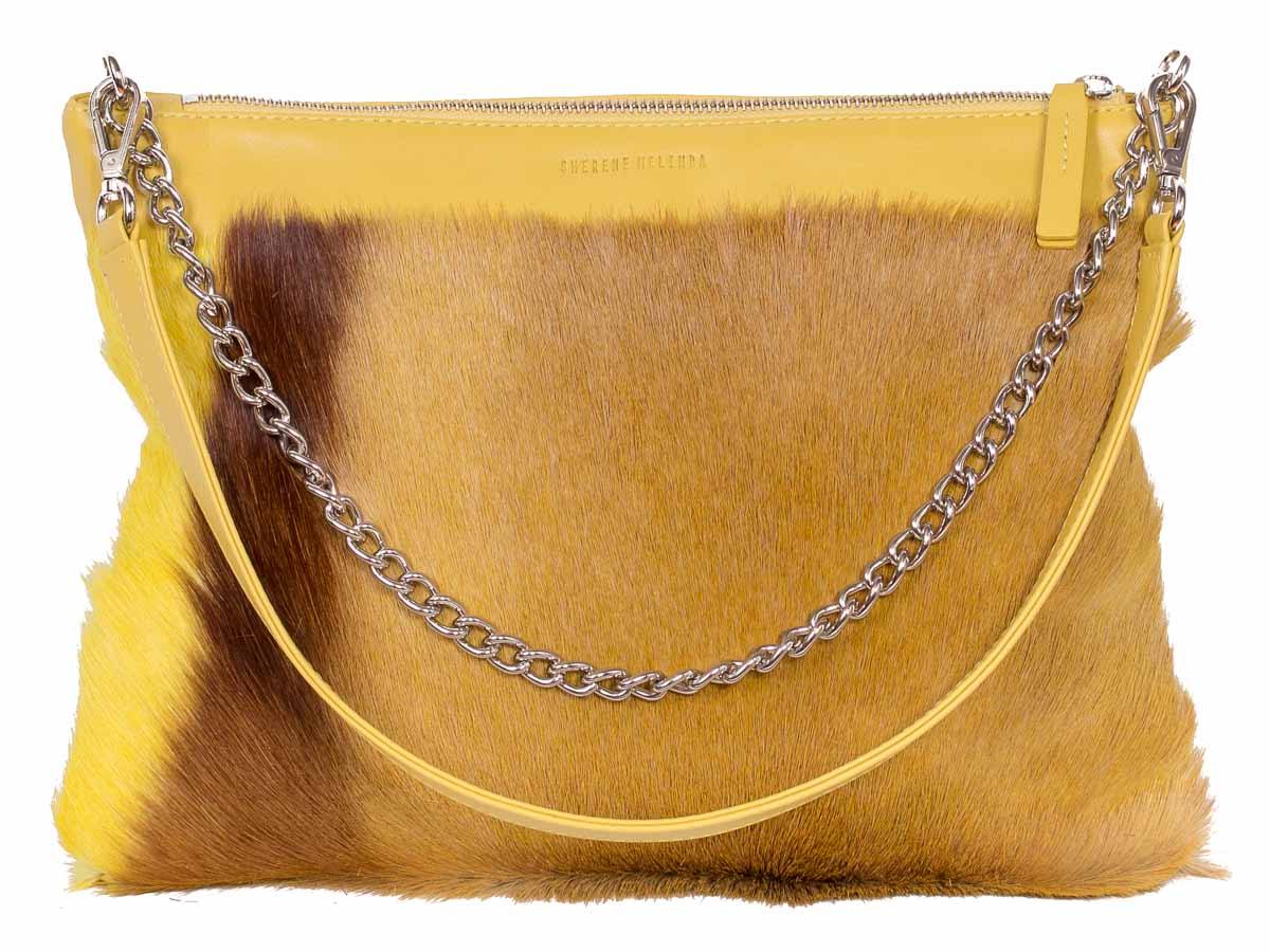 Multiway Springbok Handbag in Yellow with a Stripe by Sherene Melinda Front Strap