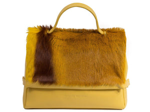 sherene melinda springbok hair-on-hide yellow leather smith tote bag Stripe front