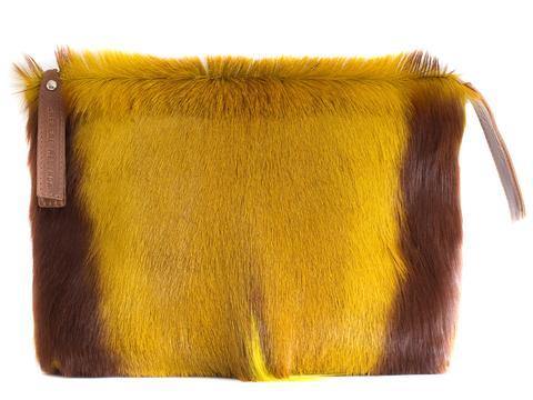 Sherene Melinda Springbok Hair-on-hide Yellow Clutch bag 