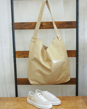 Beige Large Leather Tote with Trainers