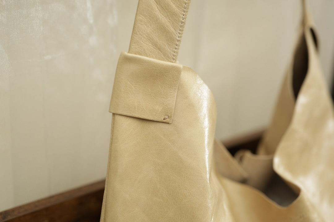 Large Leather Tote Bag in Beige