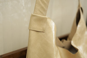 Large Leather Tote Bag in Beige