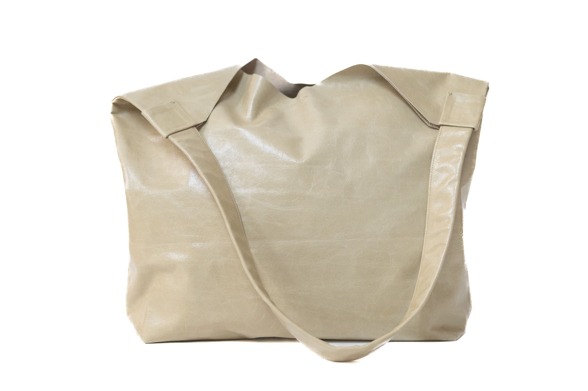 Large Leather Tote Bag in Beige