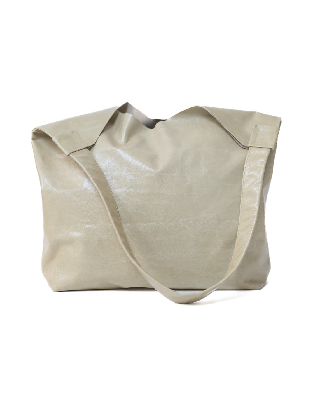 Large Leather Tote Bag in Beige Front Angle