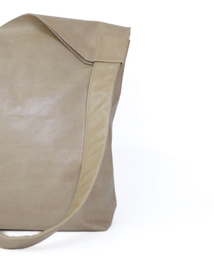 Beige Large Leather Tote Strap View