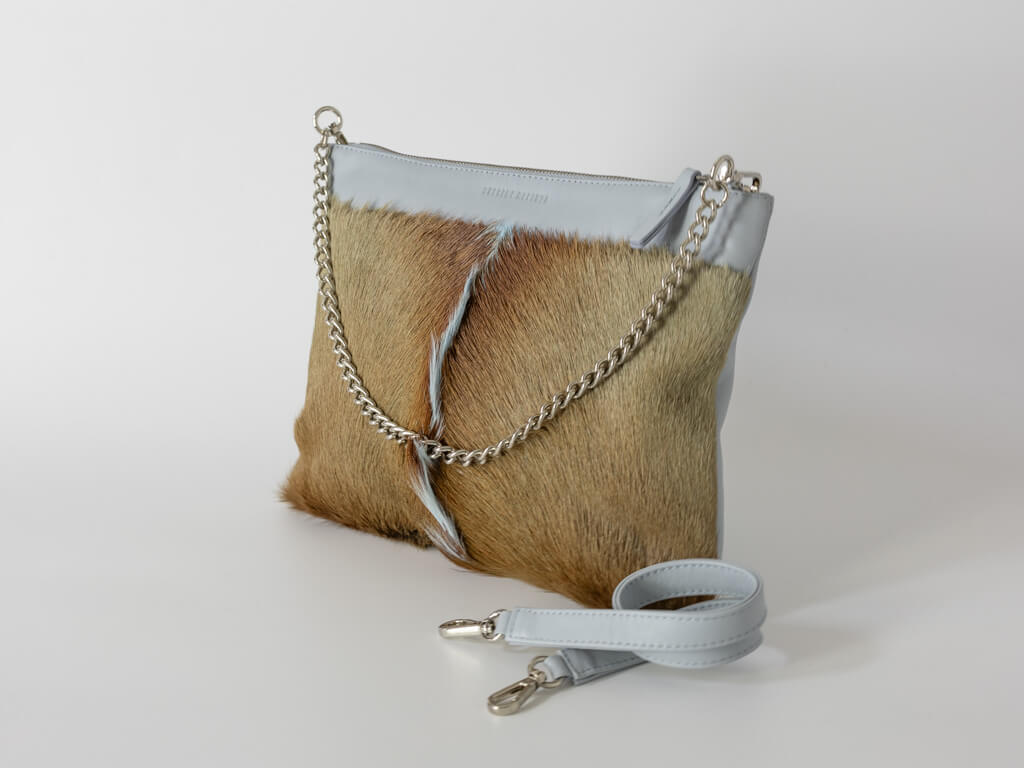 Multiway Springbok Handbag in Baby Blue with a Fan