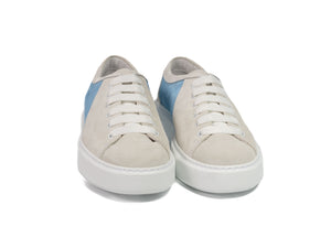 Baby Blue Hair-on-hide Trainer Model 001 in White Suede