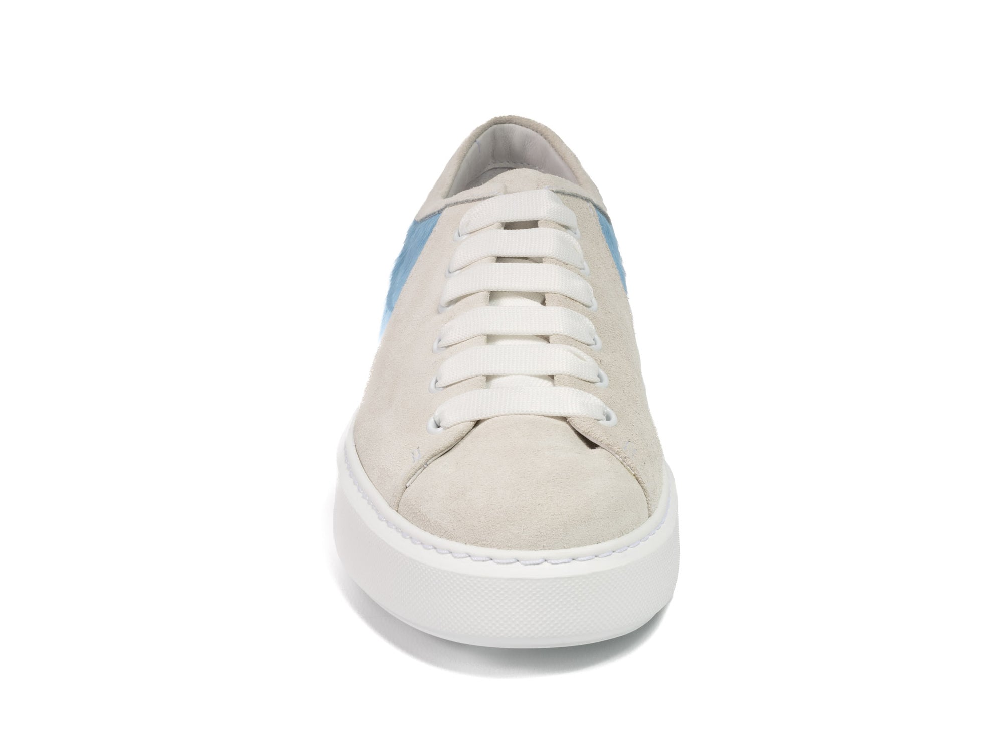 Baby Blue Hair-on-hide Trainer Model 001 in White Suede