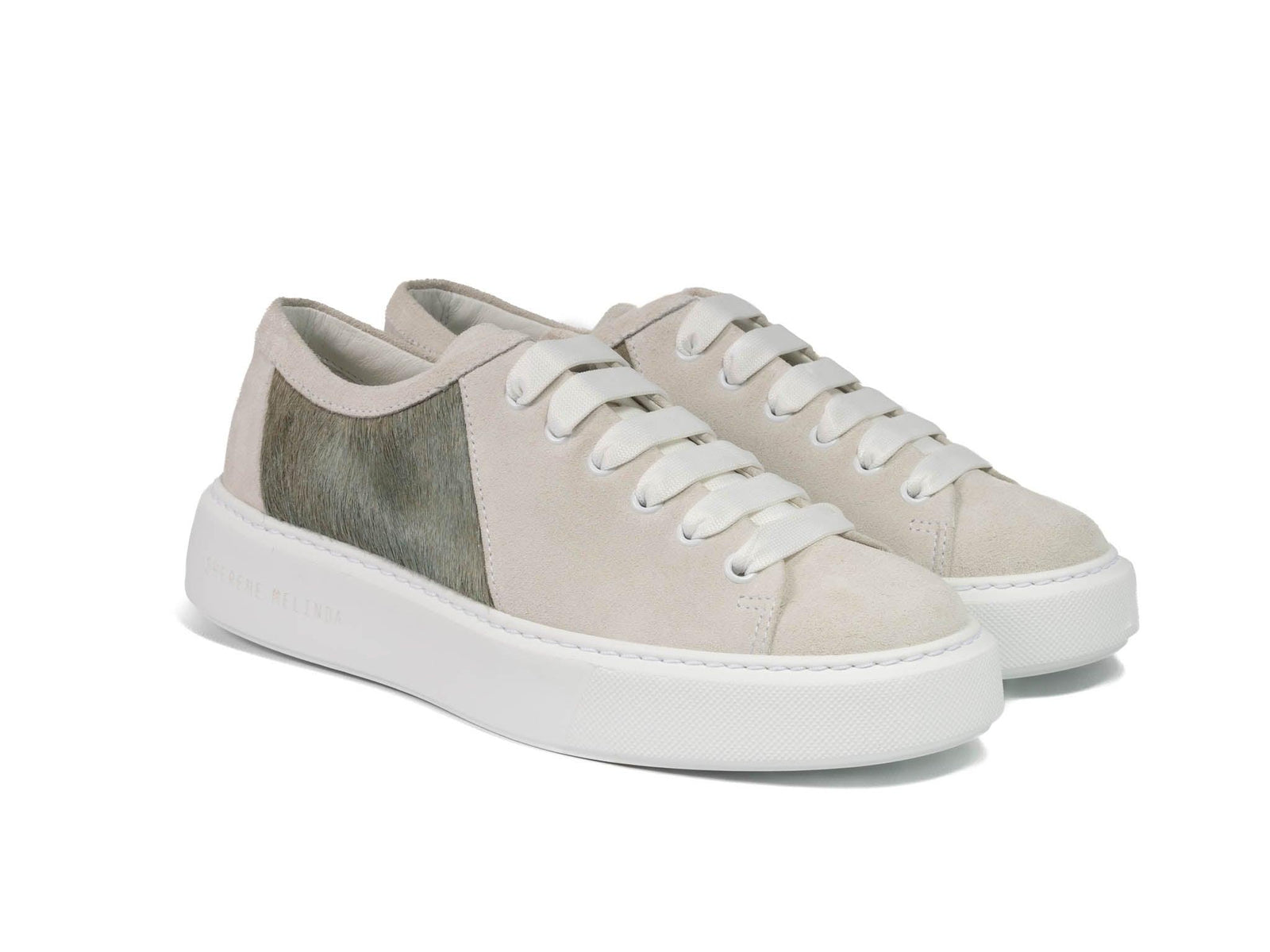Dusty Baby Blue Hair-on-hide Trainer with White Suede Leather