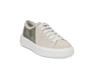 Dusty Baby Blue Hair-on-hide Trainer Model 001 in White Suede