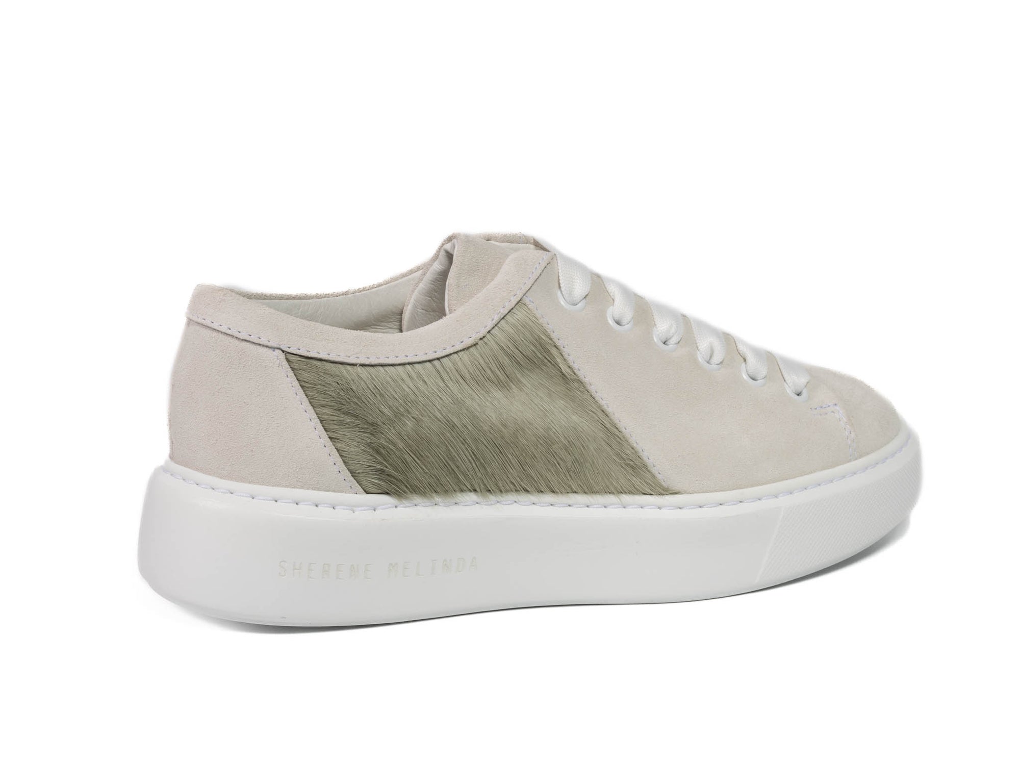 Earth Hair-on-hide Trainer Model 001 in White Suede