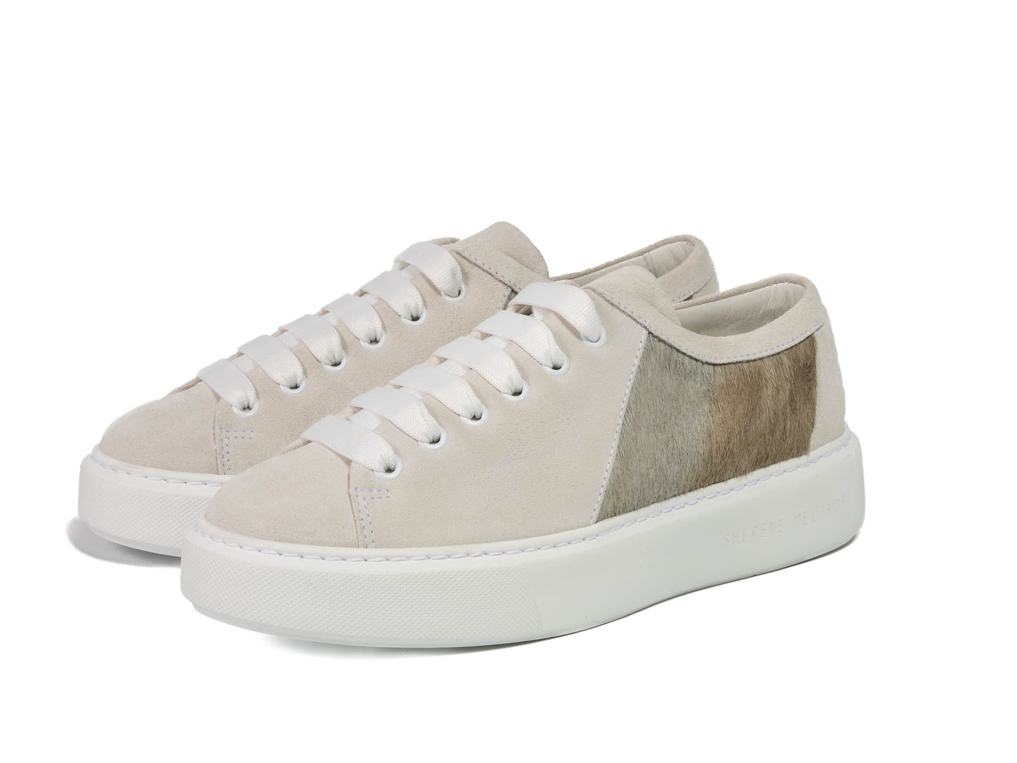 Earth Stripe Hair-on-hide Trainer Model 001 in White Suede