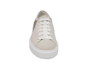 Earth Stripe Hair-on-hide Trainer Model 001 in White Suede