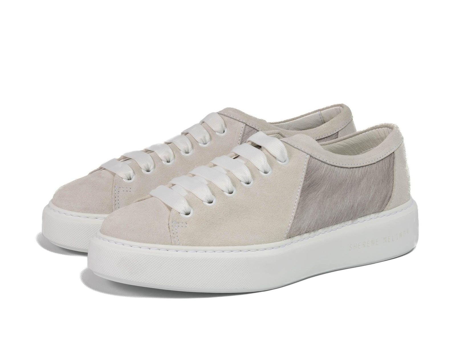 Grey Hair-on-hide with White Suede Leather Trainer