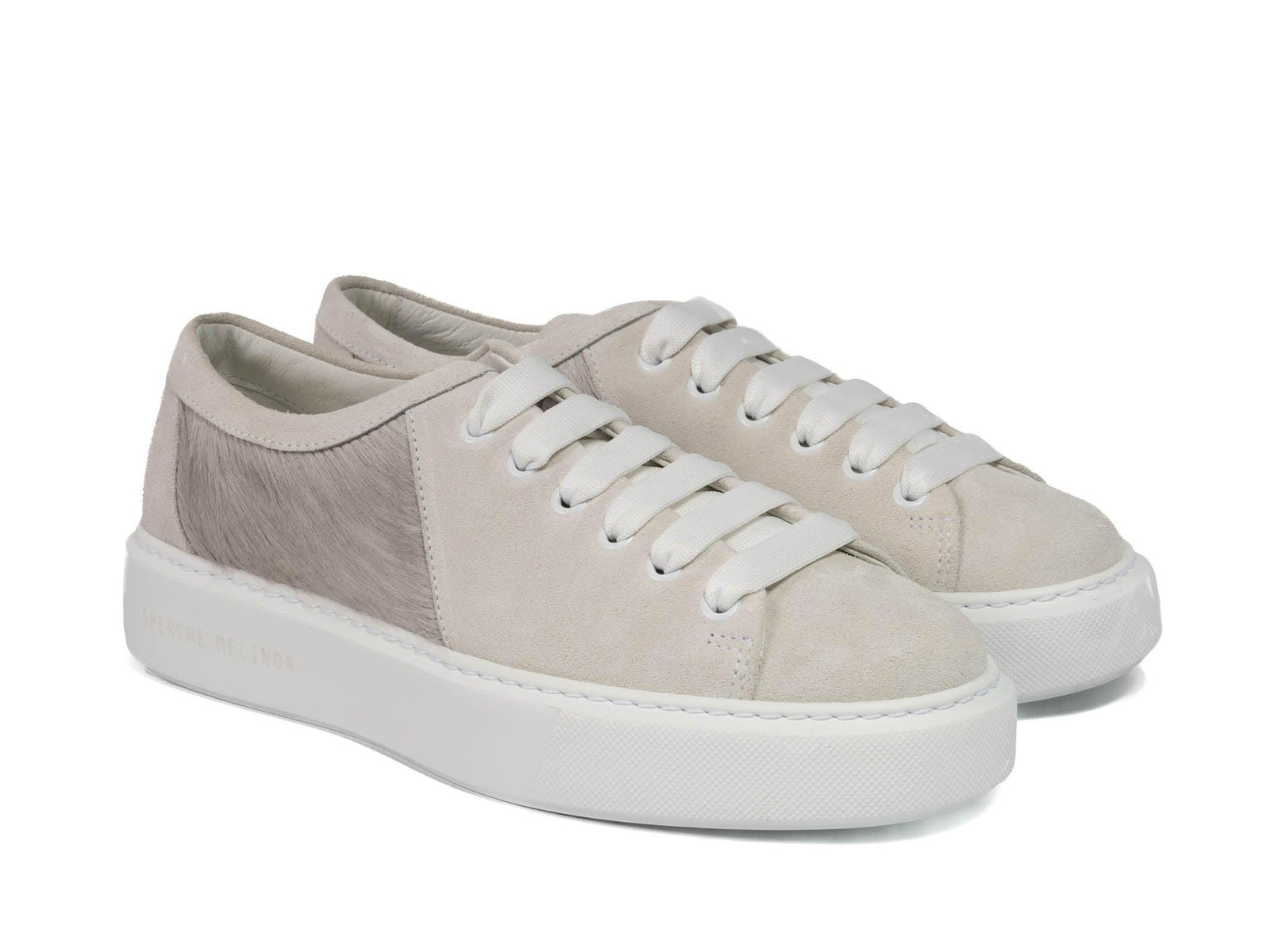 Grey Hair-on-hide with White Suede Leather Trainer