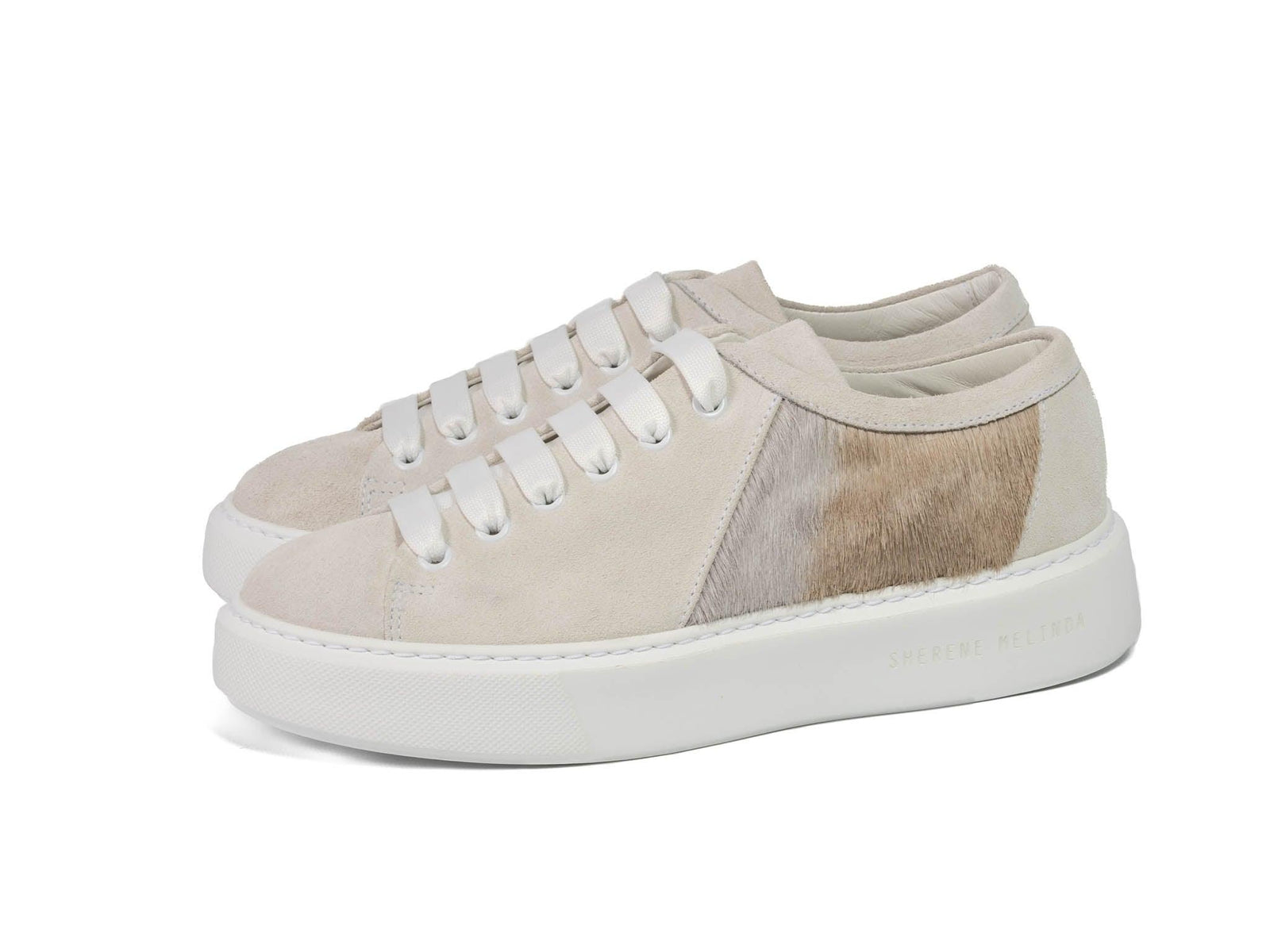 Grey Stripe Hair-on-hide with White Suede Leather Trainer