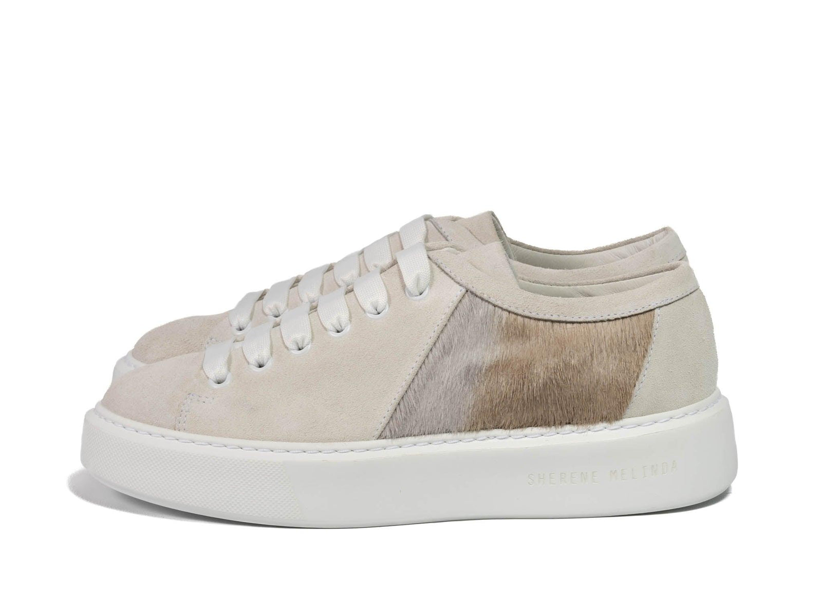 Grey Stripe Hair-on-hide with White Suede Leather Trainer