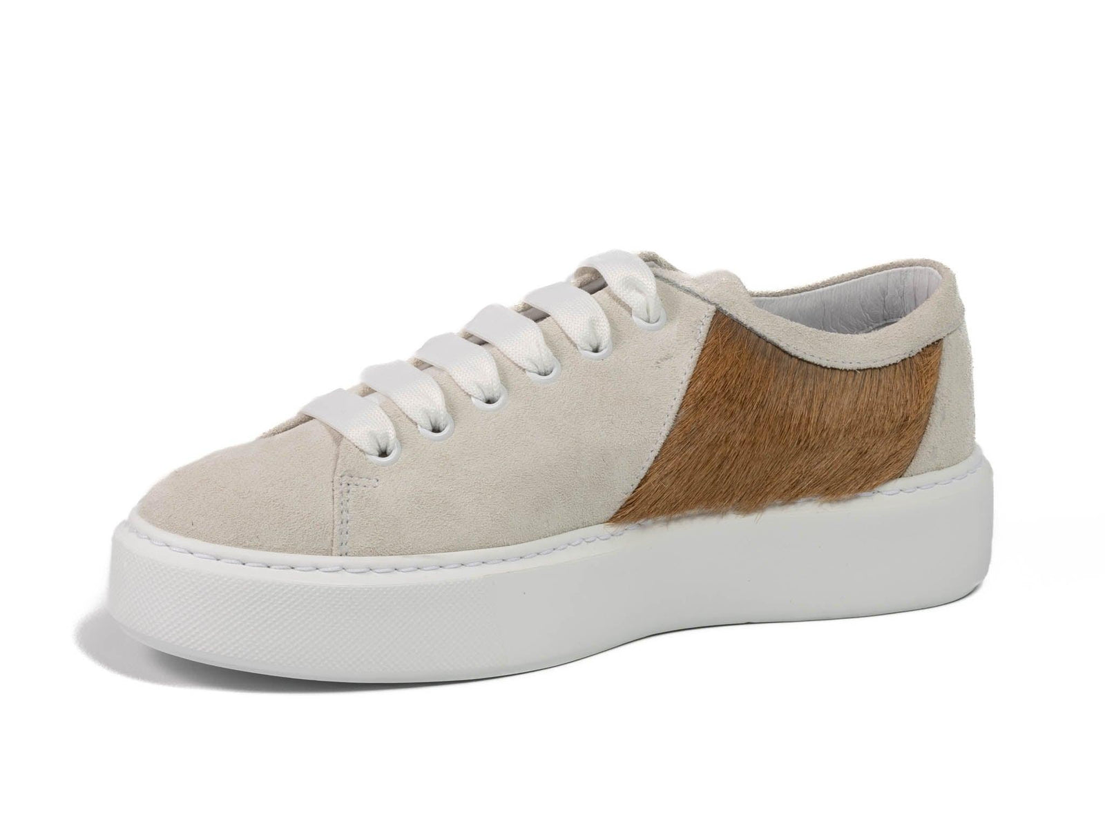 Natural Beige Hair-on-hide Trainer with White Suede Leather