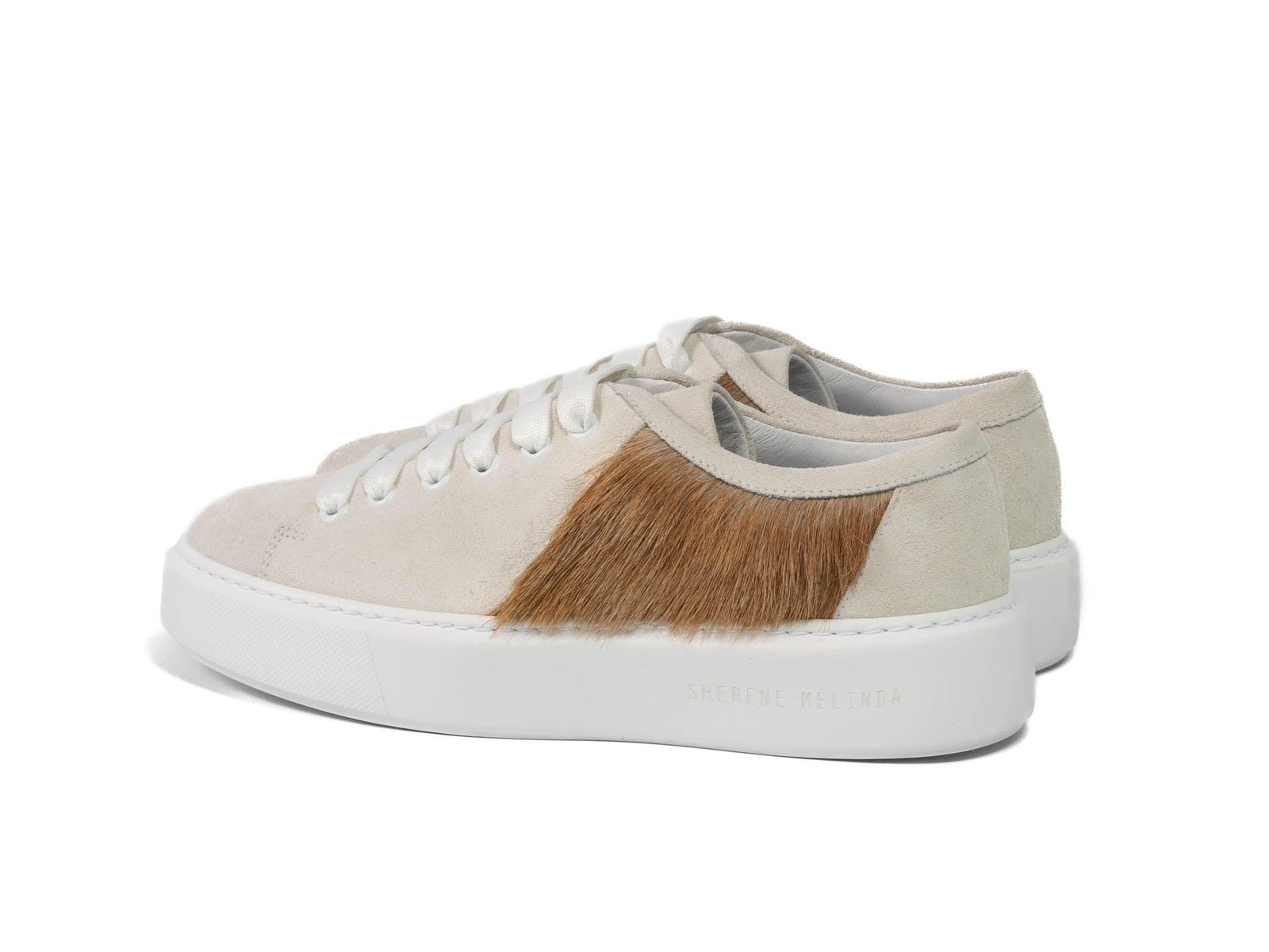 Natural Beige Hair-on-hide Trainer with White Suede Leather
