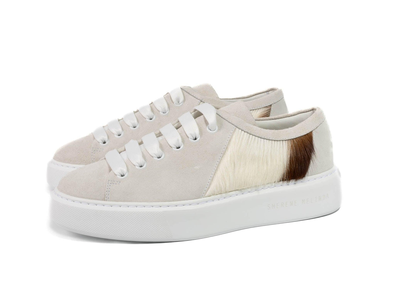 Brown Stripe Hair-on-hide Trainer with White Suede Leather