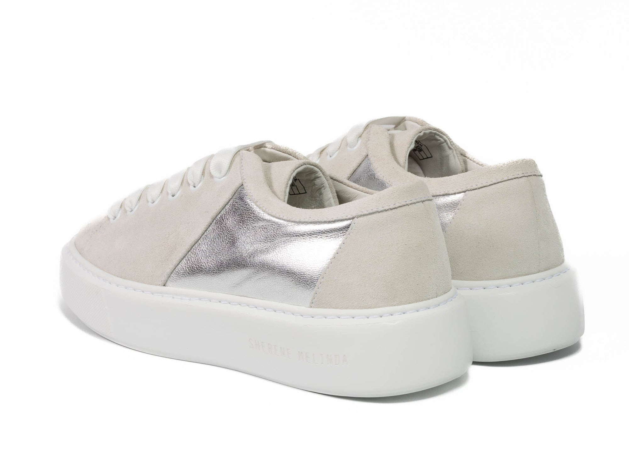 Silver Nappa Trainer Model 001 with White Suede