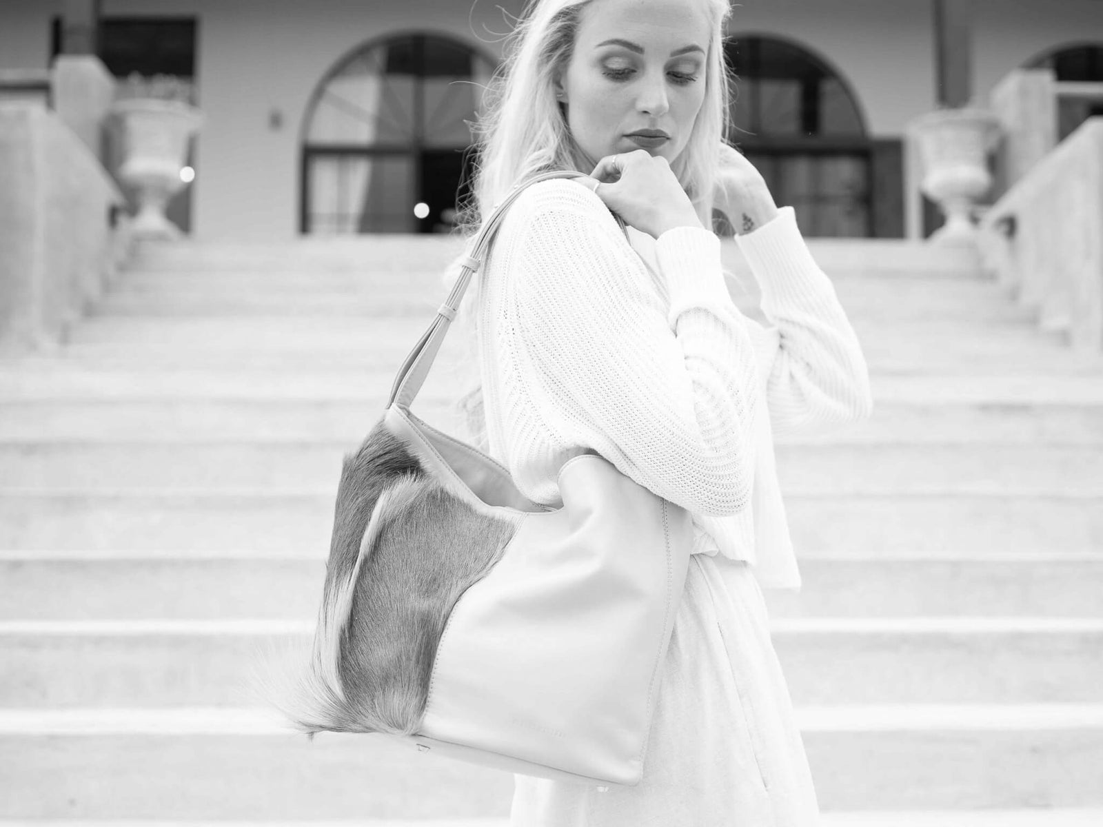 Hobo Springbok Handbag in Military Green with a Stripe by Sherene Melinda Stripe Front