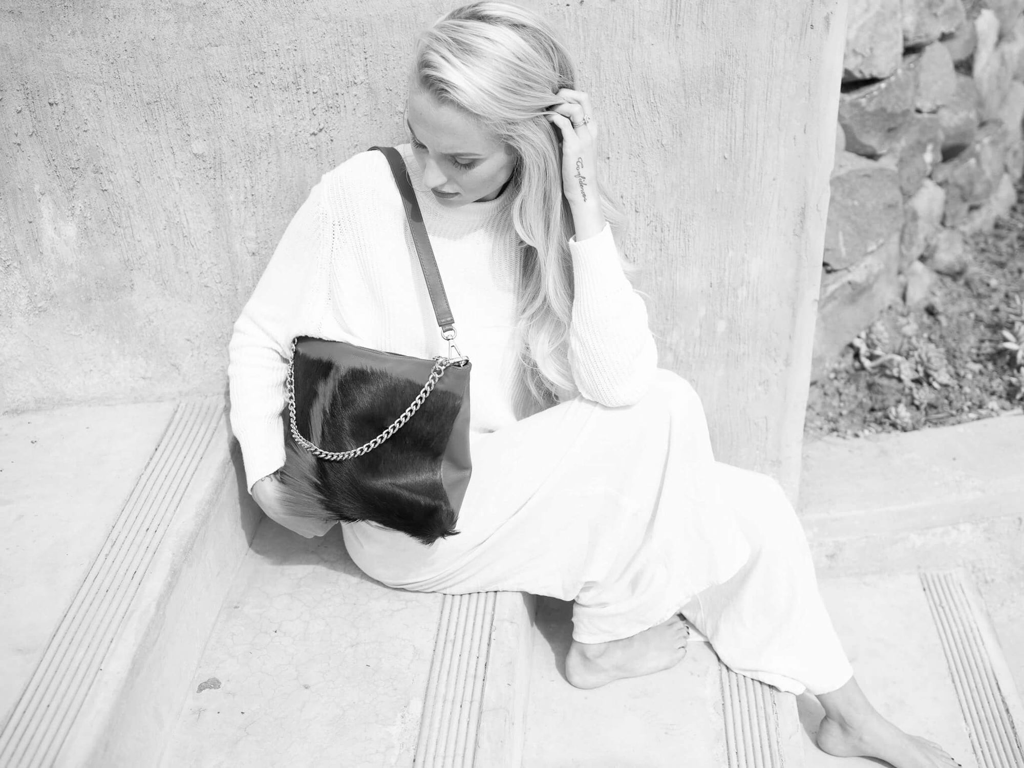 Multiway Springbok Handbag in Violet with a Fan by Sherene Melinda Front Strap
