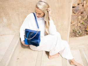Multiway Springbok Handbag in Royal Blue with a Stripe