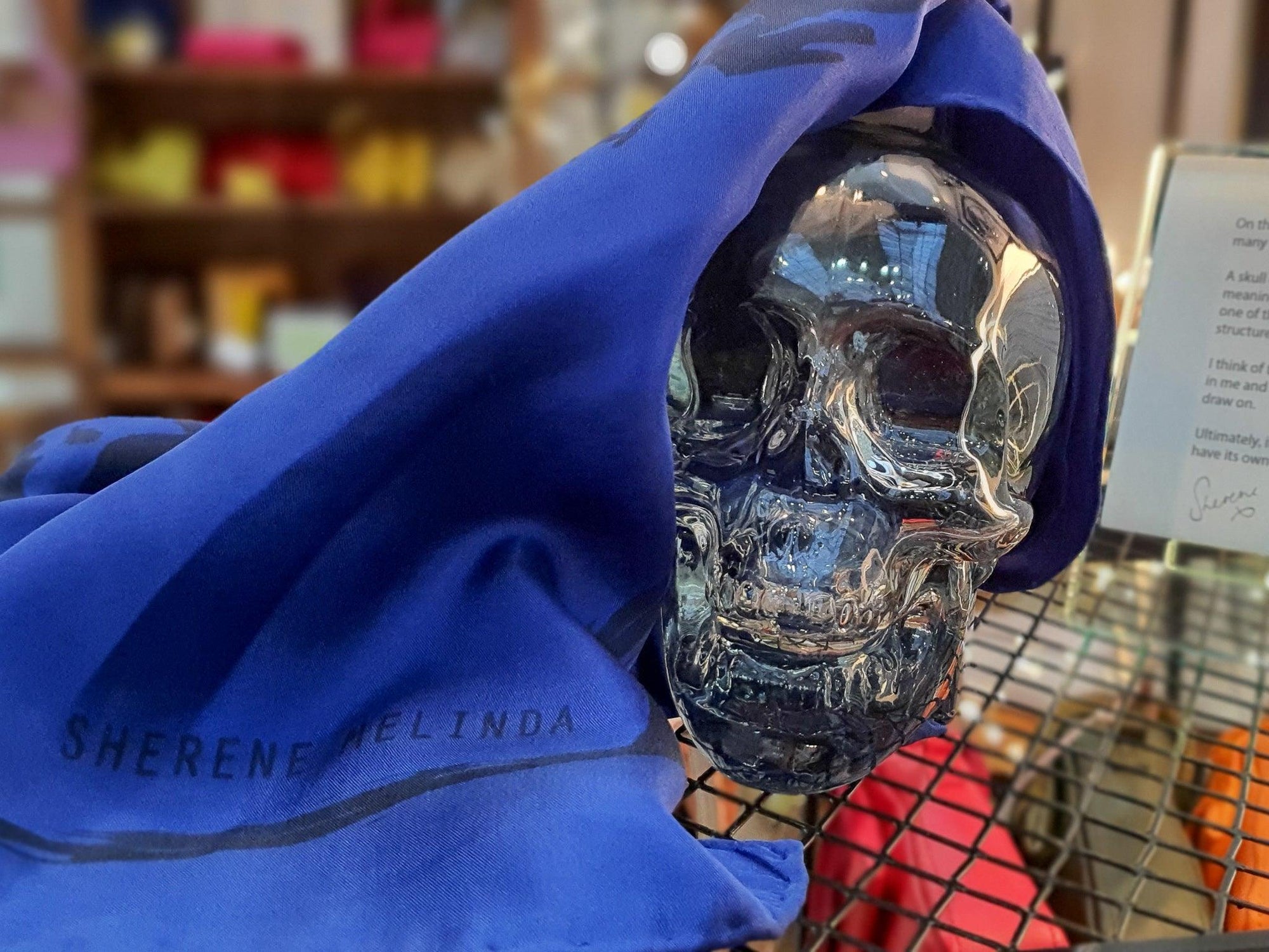 Blue Silk Skull Scarf by Sherene Melinda - SHERENE MELINDA