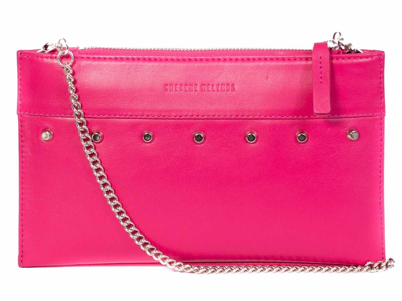 Clutch Studded Handbag in Fuchsia by Sherene Melinda front strap 