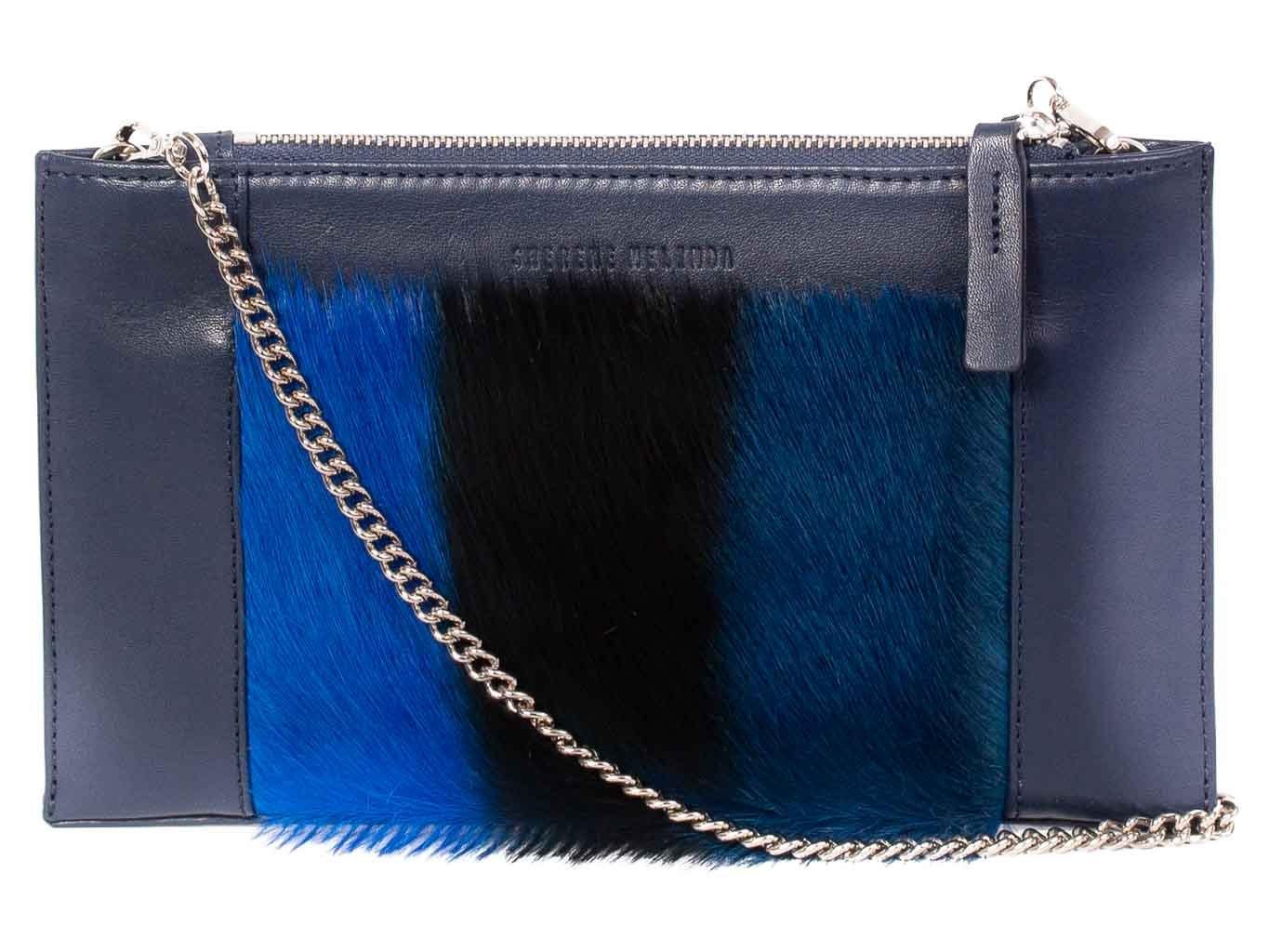Clutch Springbok Handbag in Navy Blue with a stripe feature by Sherene Melinda front strap