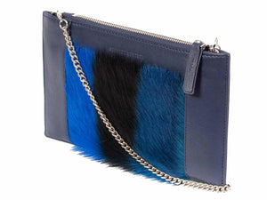 Clutch Springbok Handbag in Navy Blue with a stripe feature by Sherene Melinda side angle strap