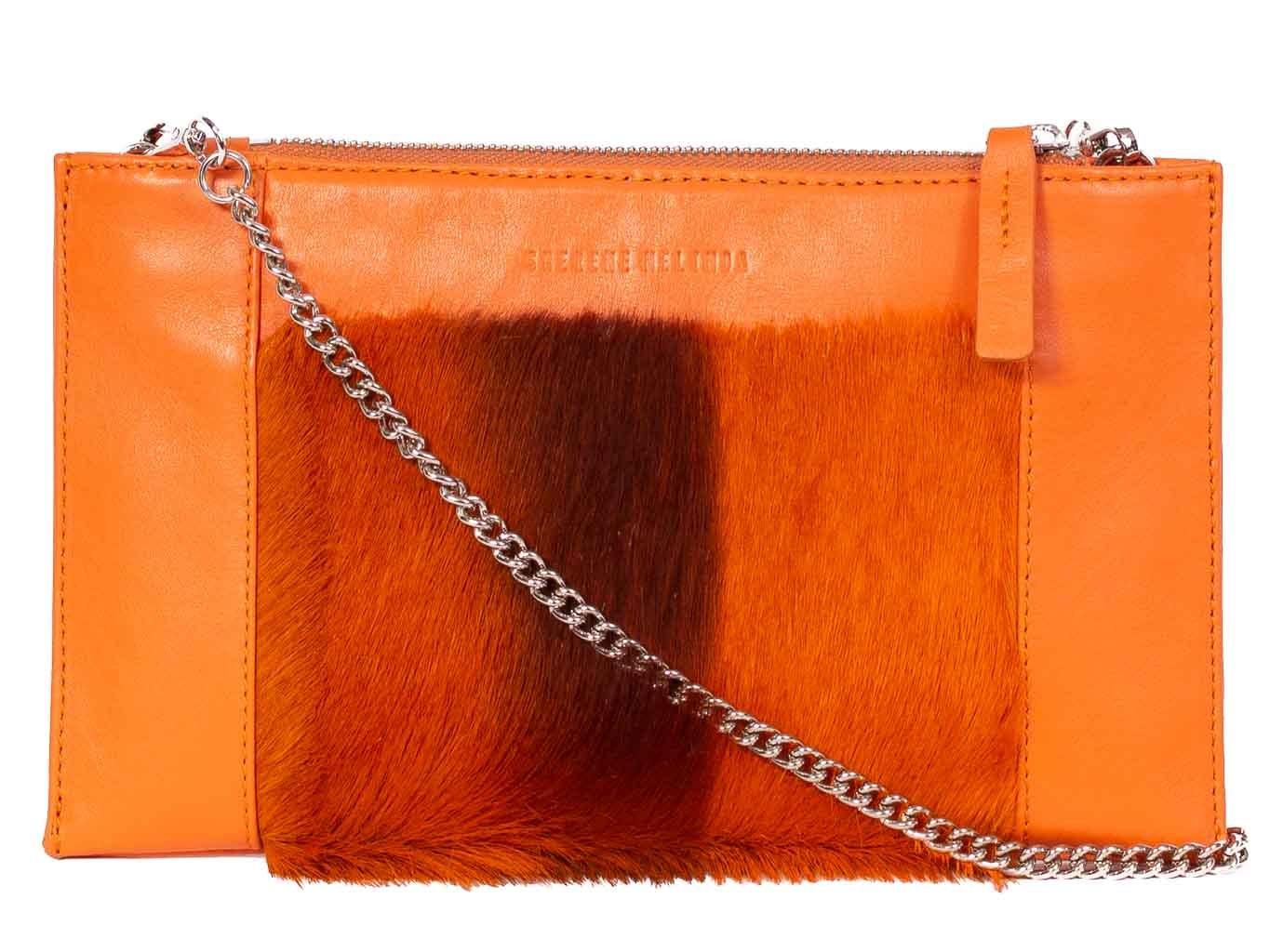 Clutch Springbok Handbag in Orange with a stripe feature by Sherene Melinda front strap
