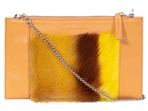 Clutch Springbok Handbag in Sunflower Yellow with a stripe feature by Sherene Melinda front strap