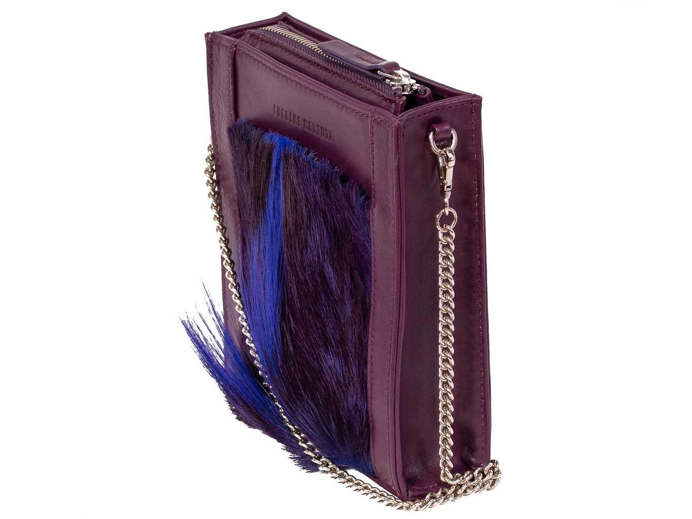 Messenger Springbok Handbag in Deep Purple with a fan feature by Sherene Melinda side angle